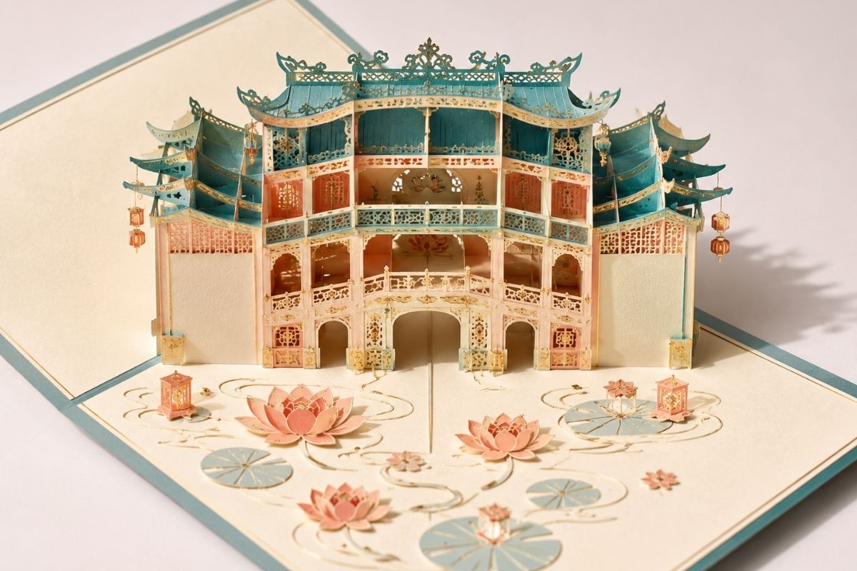 3d pop-up cards hoi an souvenirs featuring traditional architecture