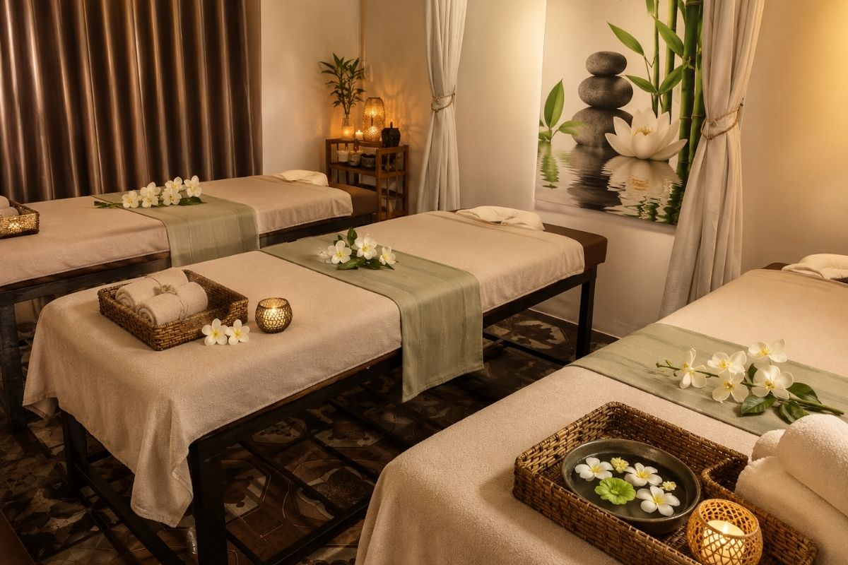 phòng massage yên tĩnh tại Sun Yoga And Spa Hoi An Academy với ánh sáng dịu nhẹ