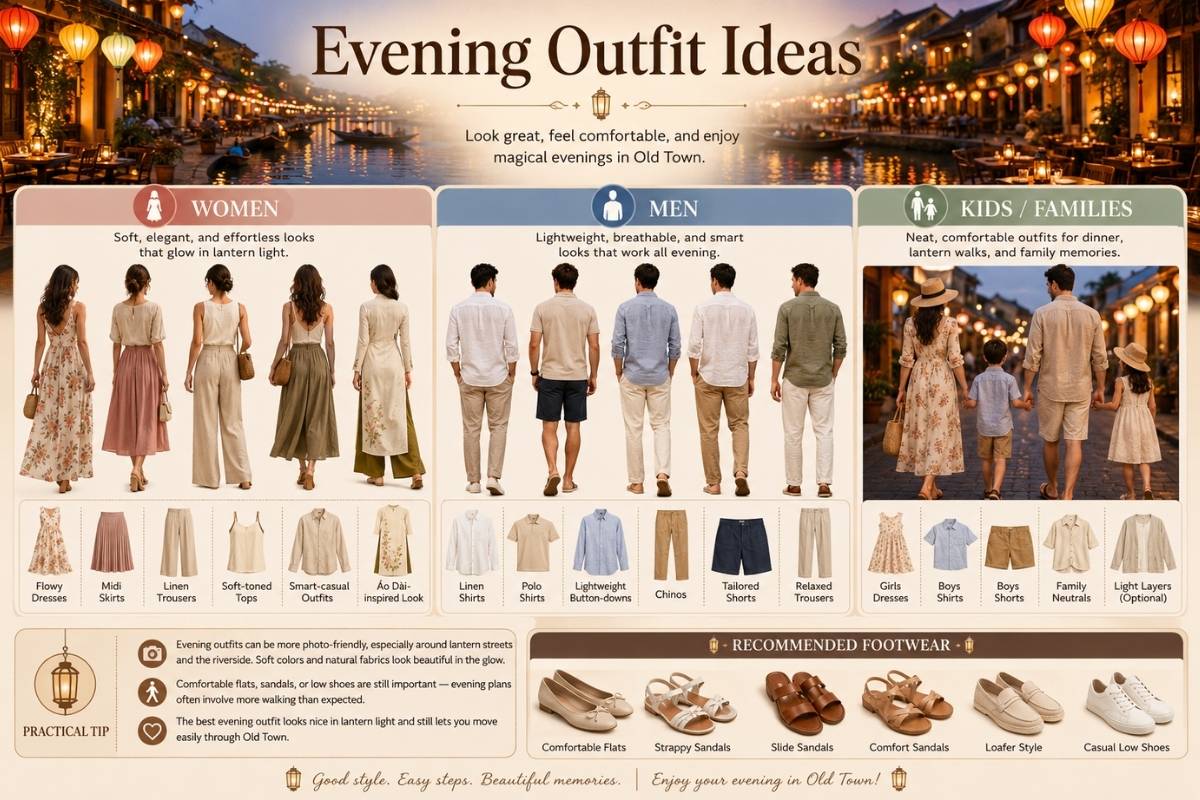 Infographic showing evening outfit ideas
